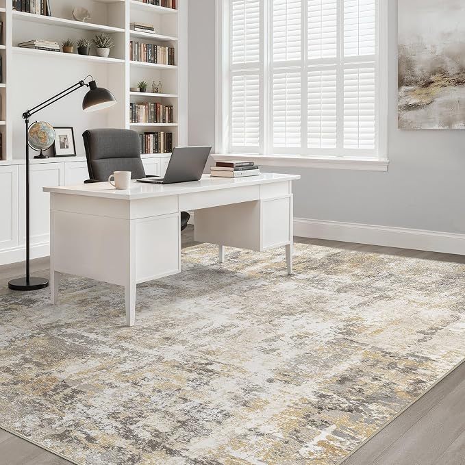 6x9 Area Rugs Living Room: Washable Large Neutral Gray Gold Rug Abstract Soft Modern Stain Resistant Indoor Floor Non-Slip Carpet for Bedroom Nursery Kids Office Playroom Dining Room Under Table Home