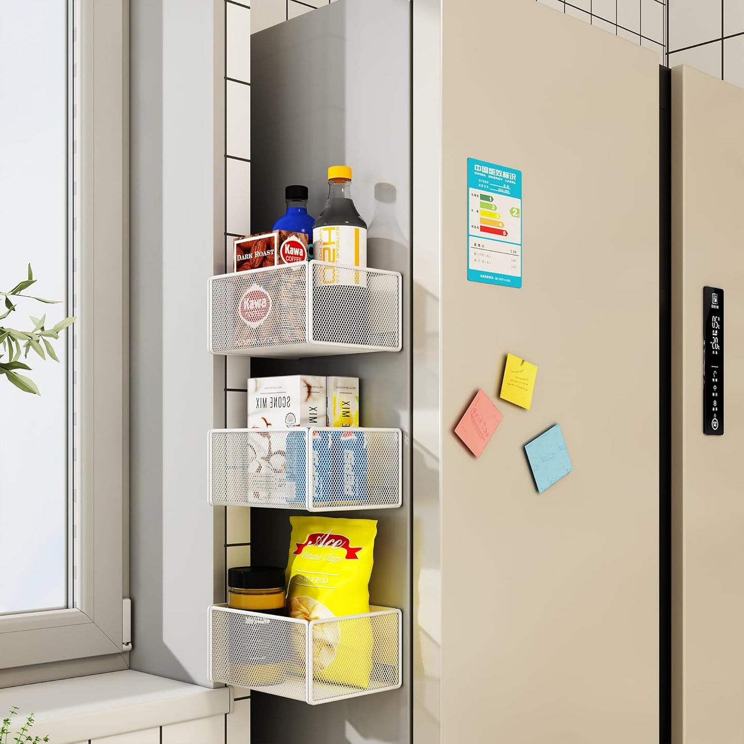 Magnetic Basket Organizer Holder for Fridge Magnetic Storage Bin Box Containers for Refrigerator Whiteboard Classroom (Small, Black)