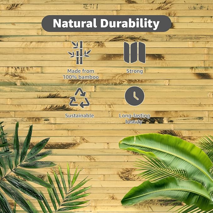 Art3d Natural Bamboo Wall Panel for Interior Wall Decor, Renewable Pole Wrap Wainscoting Paneling for Wall Ceiling Furniture Cabinet Office, 12 x 96 Inch, 2-Pack - Light Burned
