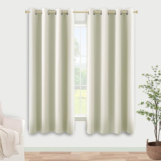 KOUFALL Cream Ivory 64 Inch Room Darkening Curtains for Bedroom, Soft Satin Grommet Thermal Insulated 60% Blackout Curtains for Living Room, Wide 52 x 64 Inch Length, 2 Panel Set