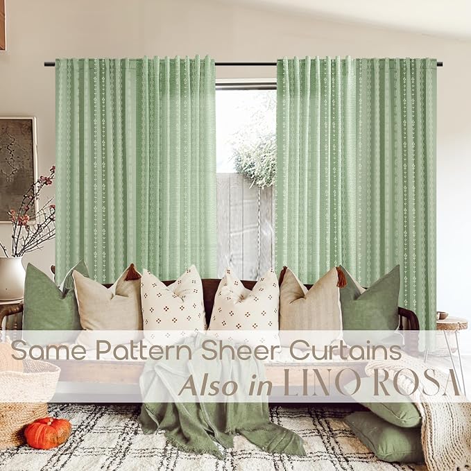 Sage Green Boho Cottage Core Curtains for Bedroom, Vintage Floral Cottagecore Pattern Semi Blackout Drapes, Light Green Farmhouse Style Window Panel for Living Room, 84 Inches Long