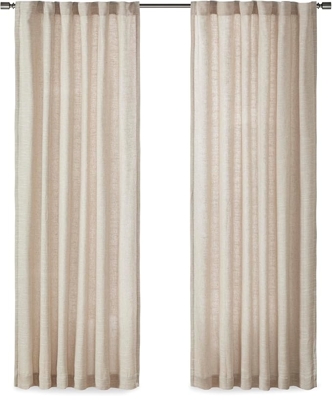 Madison Park Linen Blend Curtain Window, Thermal Insulated Fleece Lining, Living Room Decor Light Filtering Drape for Bedroom, 1-Single Panel Pack Fits 1.25" Rod, Beals, 50x95 Rod Pocket Top, Natural