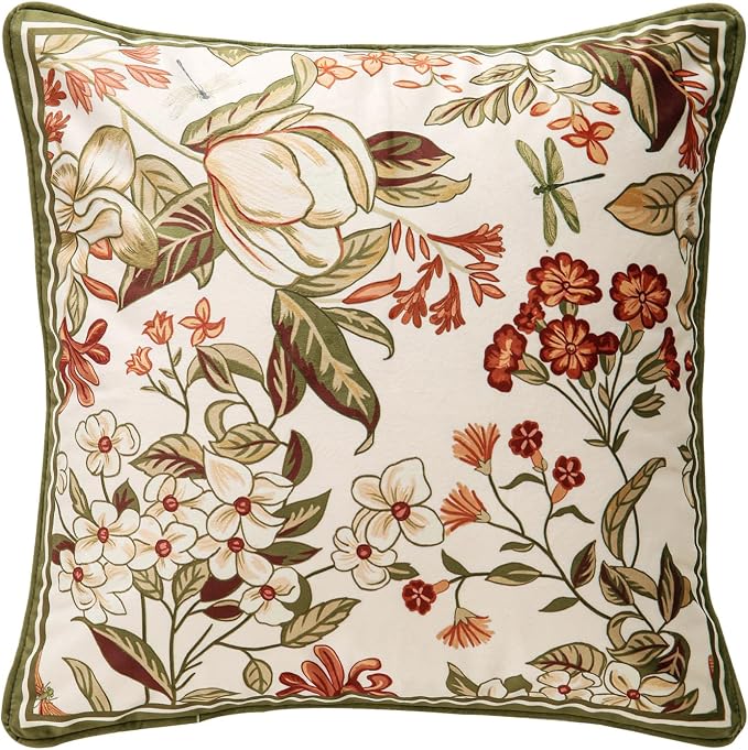 ISAENNE Designer Vintage Velvet Throw Pillow Cover,18"x18"-Grace A | Pillow Cover,Concealed Zipper Design,Dragonfly Pattern,Sofas,Bedroom,Living Room,Lounge Chairs,All Season Home Decor