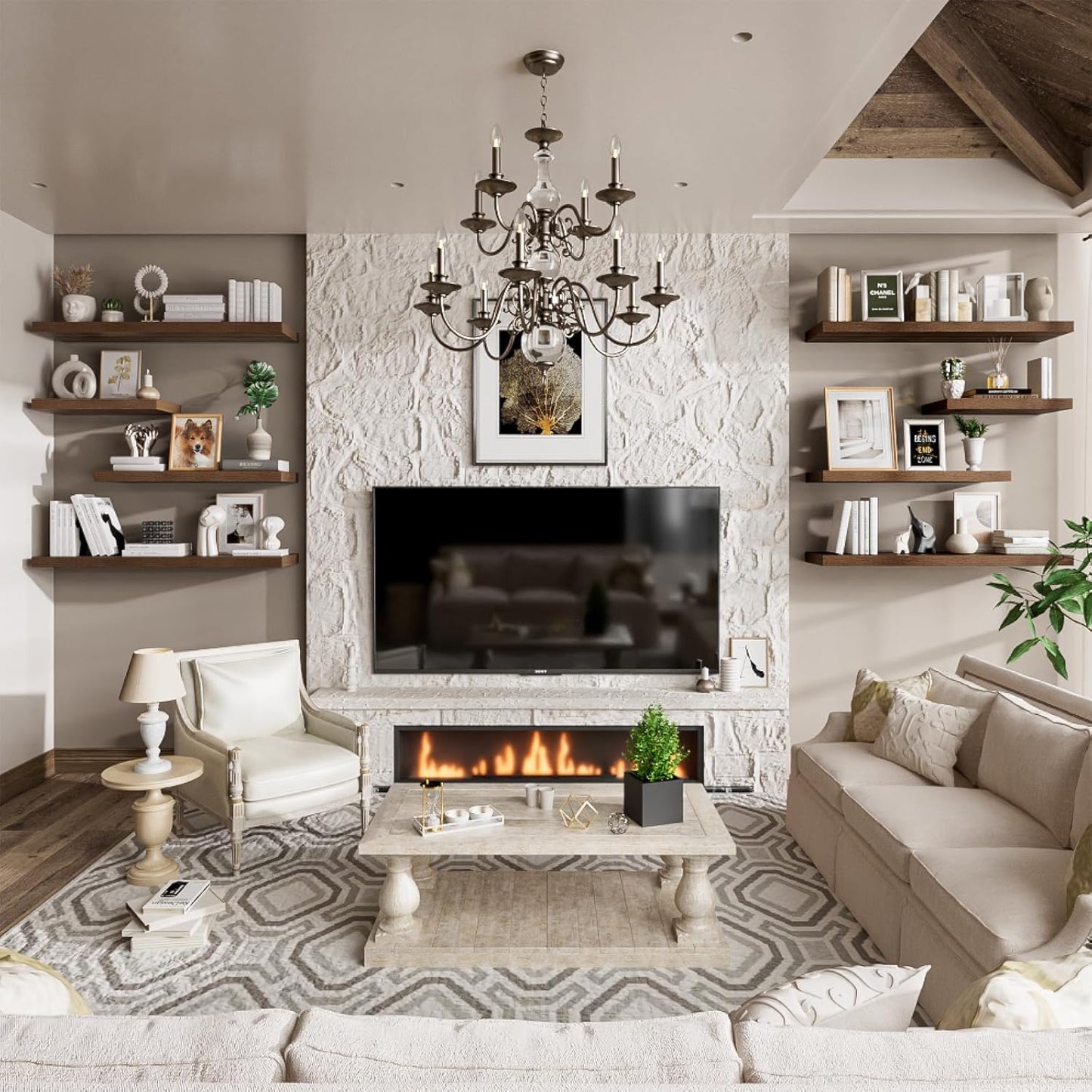 Heimlove 36 Inch Long Walnut Floating Shelf for Wall, 12" Deep Floating Shelves Wall Shelves for Bedroom Living Room Bedroom,Wall Mounted Shelves for Storage Book Decor, Set of 2