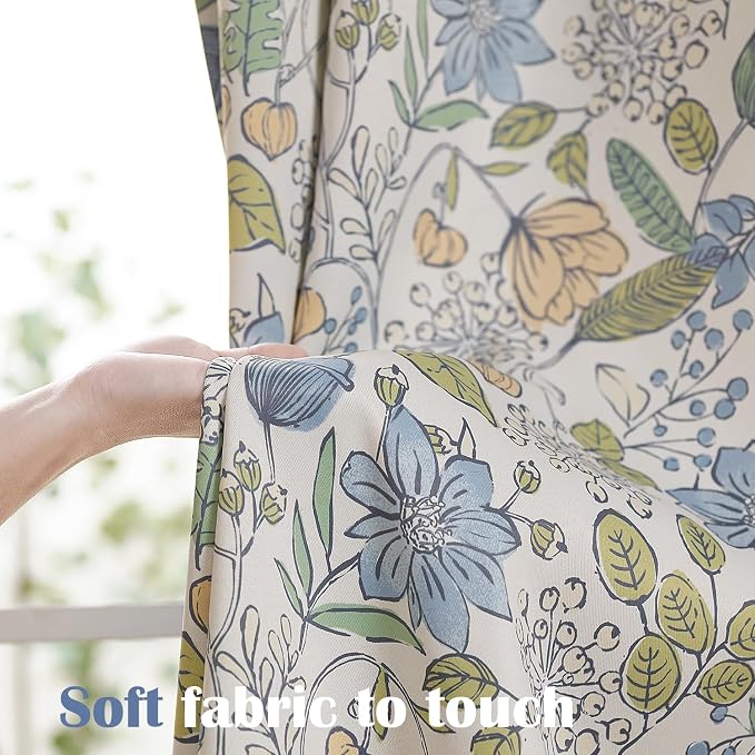 Vangao Blue Nursery Curtains for Girls Room Floral Blackout Curtains 63 Inch Length Farmhouse Drapes for Bedroom Room Darkening Flower Patterned Window Treatment for Kids Set of 2