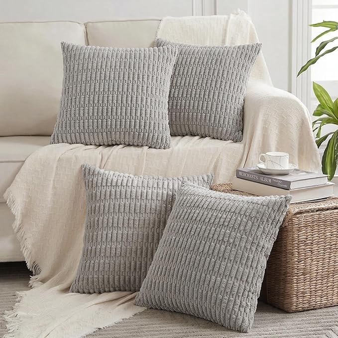 Fancy Homi 4 Packs Decorative Throw Pillow Covers for Living Room Couch Bed, Modern Farmhouse Boho Home Décor Accent Cushion Case, 16" x 16", Gray