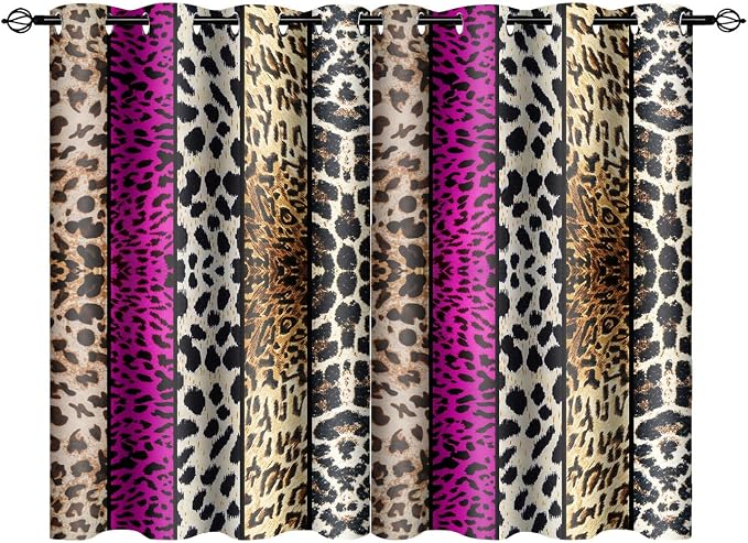 Wild Animal Print Curtain, Room Darkening Thermal Insulated Blackout Leopard Boa Window Drapes with Grommets for Living, Dining, Bedroom, Hot Pink Leopard Print, 42"x 60", 2 Panels