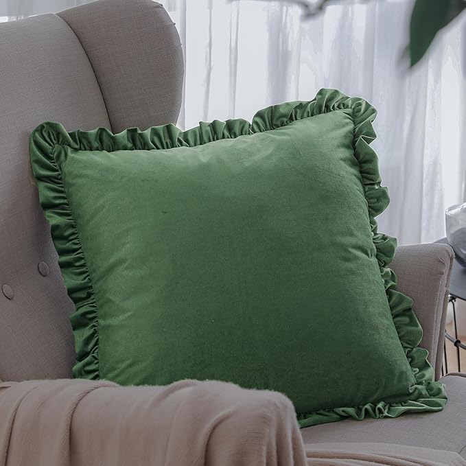 patdrea Designer Vintage Throw Pillow Covers 22"x22",Soft Velvet Durable Lumbar Pillows Cover,Farmhouse Decorative Pillow for Bed Living Room Car Outdoor Set (2 Pack Olive Green Square)