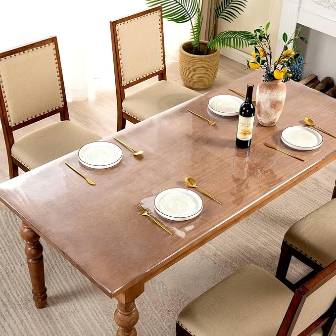 42 x 120 Inch Clear Table Cover Protector, 2mm Thick Clear Table Protector for Dining Room Table, Plastic Table Cover, Waterproof Table Pad for Kitchen, Office