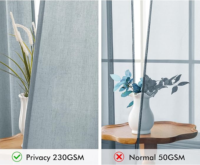 MIULEE Non-See-Through Privacy Linen Curtains 2 Panels, Light Filtering Window Curtains Farnhouse Textured Back Tab Semi Sheer Drapes for Bedroom Living Room, 52 x 84 Inches Long, Stone Blue