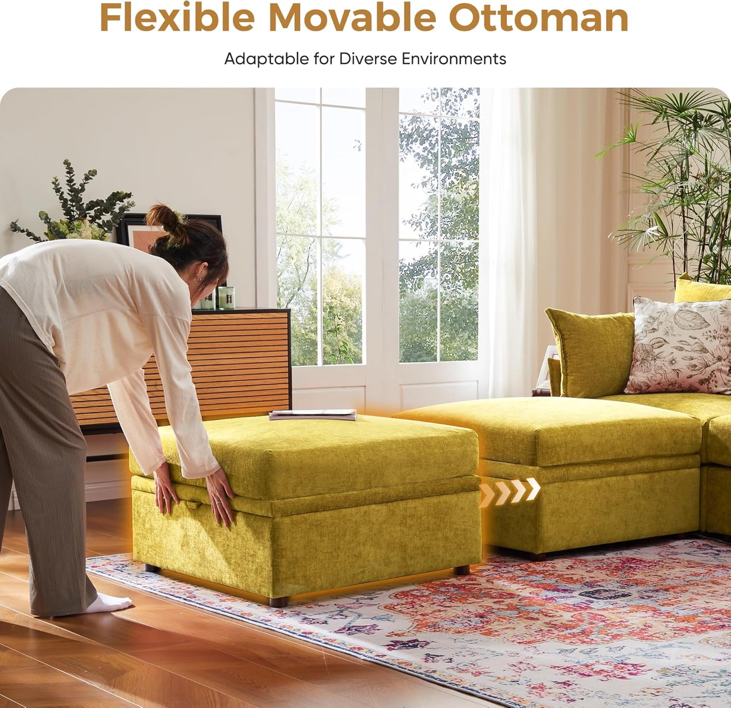 134.6" Oversized Modular Sectional Sofa, Large 6 Seater U Shaped Couch Deep Seat for Living Room, Apartment - Chenille Yellow