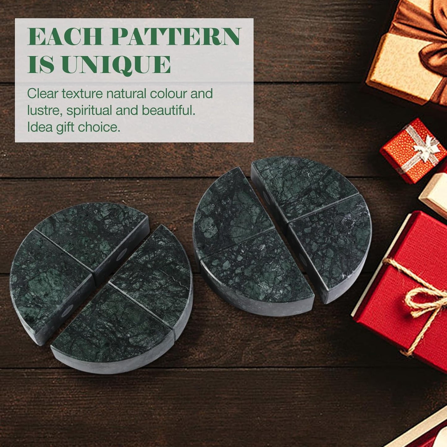 Marble Bookend for Shelves, Non-Skid Bookends for Heavy Books, Heavy Duty Book Stopper for CDs, Luxury Book Shelf Holder, Quarter Circle Design Book Ends Decorative, Indian Green, Set of 2