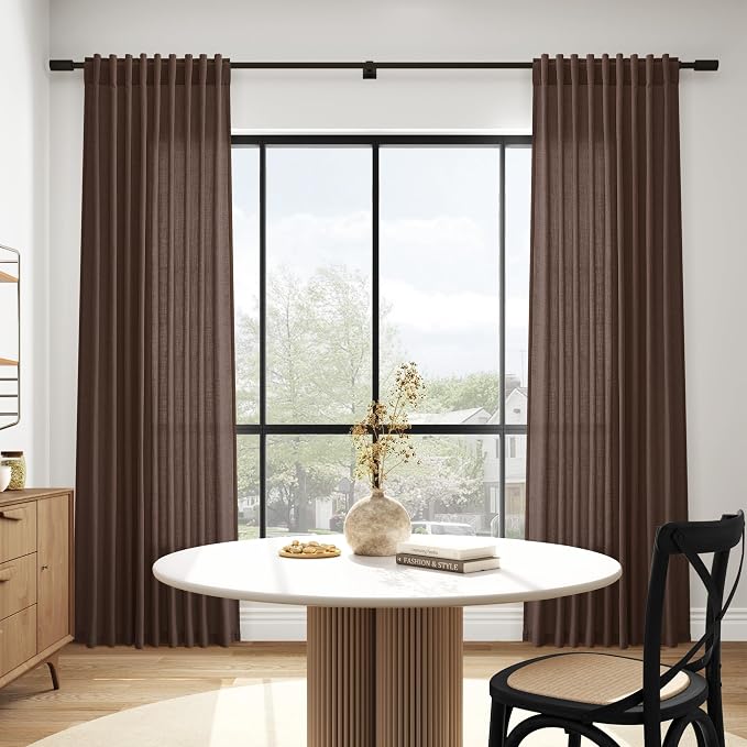 Cappuccino Linen Curtains 72 Inch Long for Living Room Bedroom Lightweight Door Drapes 2 Panels Set, Semi Sheer Light Filtering Back Tab or Rod Pocket Curtain,52x72