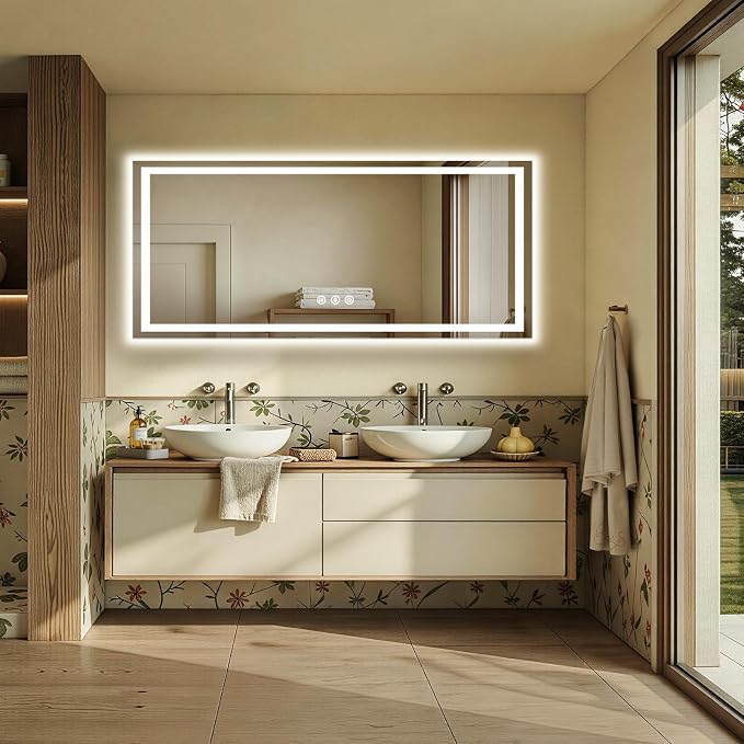 72X32 LED Bathroom Mirror with Lights, Anti-Fog, Backlit + Front Lit (CRI>90), Lighted Bathroom Vanity Mirror for Wall, Memory Function, Dimmable, Tempered Glass, Shatter-Proof