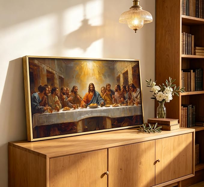 Large The Last Supper Framed Wall Art, Jesus Christ Religious Canvas Print Poster, Christian Wall Decor for Church Living Room Bedroom, Biblical Home Decoration