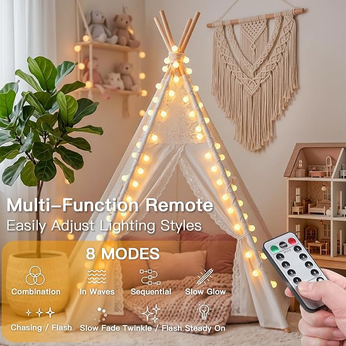 suddus 100 LED Globe String Lights Battery Operated with Remote Warm White | 33FT Hanging Fairy Lights With Timer,String Lights for Bedroom for Bedroom, Dorm, Classroom, Indoor,Outdoor Decor