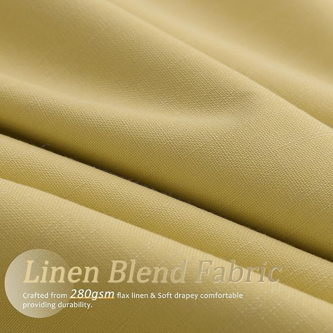 Jowels Yellow Linen Blackout Curtains 84 Length 2 Panels Set for Living Room Bedroom, 100% Black Out Thermal Insulated Linen Drapes, Room Darkening Grommet Curtains 84 Inches Long, Yellow