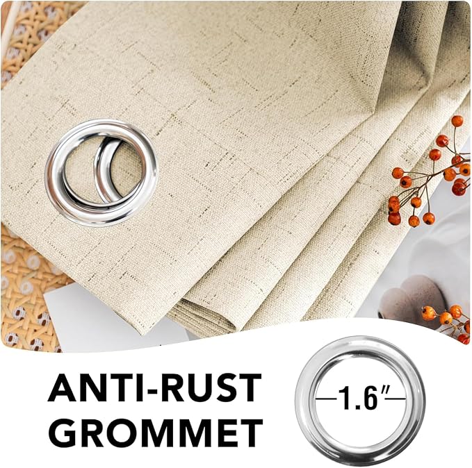 H.VERSAILTEX Linen Curtains 100% Blackout Curtains for Bedroom 102 inch Long Full Light Blocking Nature Linen Blended Window Curtains for Living Room Nickel Grommet (2 Panels, Bleached Sand)