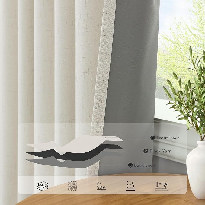 Pitalk Short Linen Blackout Curtains 30 Inch Length for Kitchen Windows Over Sink 42" Wide Cream Ivory Linen Textured Thermal Cafe Drapes for Bedroom Bathroom Back Tab Rod Pocket 2 Panels 42 x 30 Inch