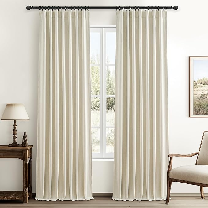 QJmydeco Warm Cream 132 Inch Curtains High Ceiling Tall Curtain for Living Room Long Large Window Drapes 132 Length Heat Insulated Summer Luxury Bohemian Blackout Cottage (W50 xL132 2Panels)