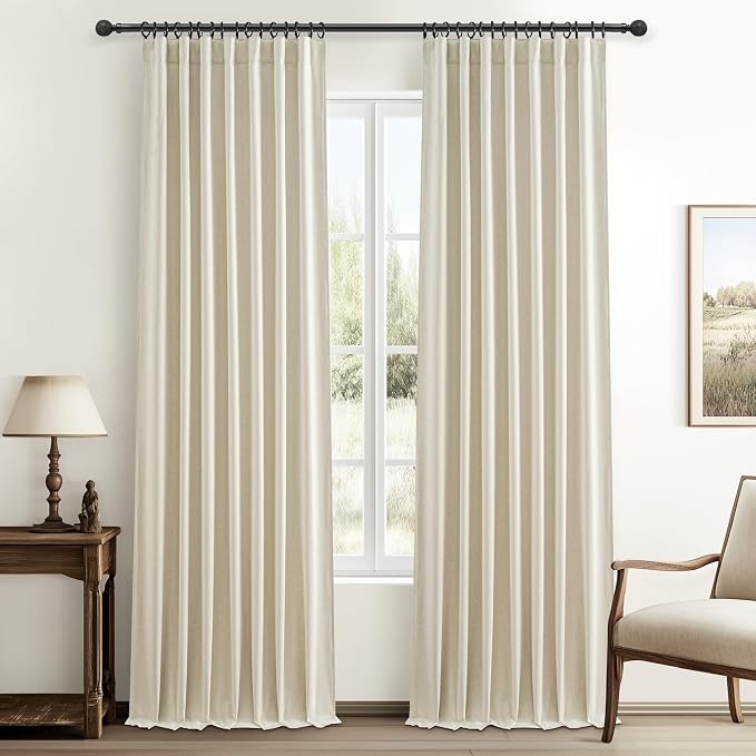 QJmydeco Warm Cream 120 Inch Curtains High Ceiling Tall Curtain for Living Room Long Large Window Drapes 120 Length/10 ft Heat Insulated Summer Luxury Bohemian Blackout Cottage (W50 xL120 2Panels)
