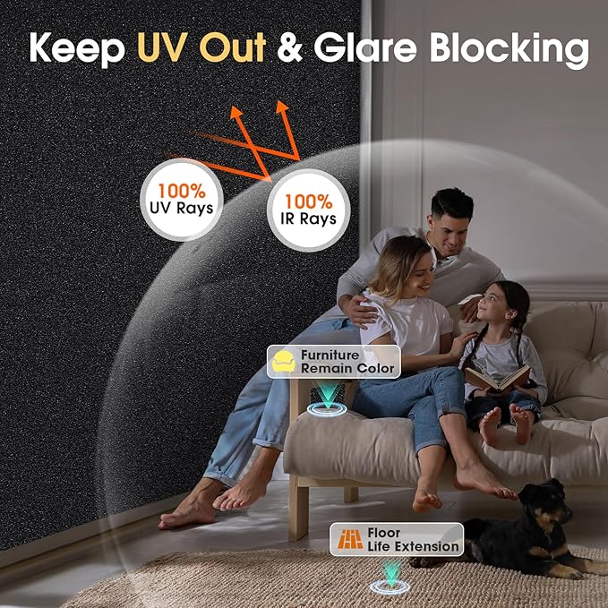 Coavas Blackout Window Privacy Film Total 100% Light Blocking Room Darkening Window Tint for Home Frosted Static Cling Black Out Cover (23.6 x 157.5 Inch, Blackout)