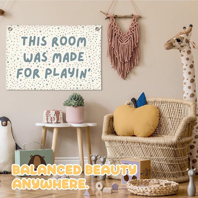 Playroom Wall Decor, Boho This Room Was Made For Playin Linen Canvas Banner, Toddler Playroom Decor Kids Toy Room Nursery Wall Decor for Toddler Boys Bedroom, 30x20 Inch