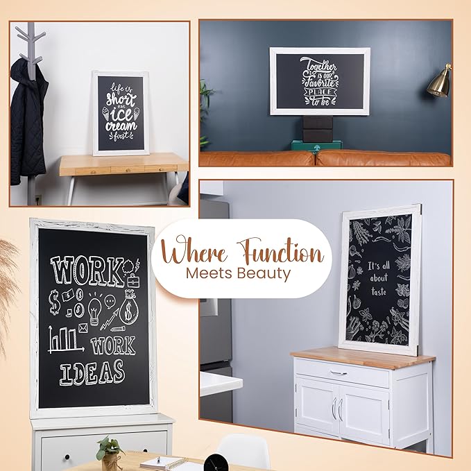 Loddie Doddie Magnetic Chalkboard - 20 x 30 in, White Rustic Frame - Magnetic Chalkboard for Wall & Photo Display - Chalk Board Calendar for Wall - Menu Sign for Kitchen