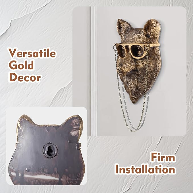 UITWMKTG Gold Animal Head Wall Decor Wall Sculpture Home Decor Statue for Living Room Office Bedroom Modern Decor for Men Women Fox