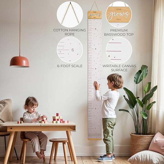 Beautiful Growth Chart for Wall - Cute Height Chart to Easily Track Your Kids' Growth and Milestones - Essential Baby and Toddler Playroom Decor that is Great for Gifting and Creates Lasting Memories
