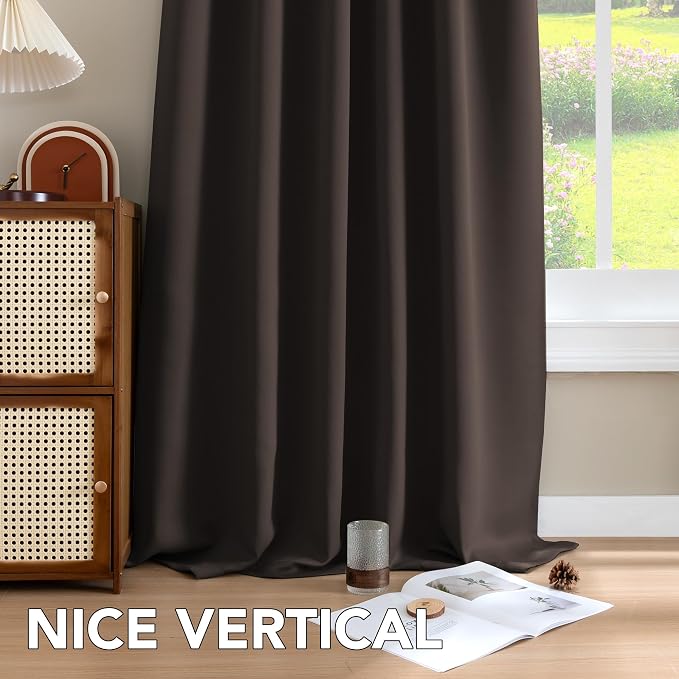 H.VERSAILTEX Blackout Curtains Thermal Insulated Window Treatment Panels Room Darkening Blackout Drapes for Living Room Back Tab/Rod Pocket Bedroom Draperies, 52 x 102 Inch, Chocolate Brown, 2 Panels