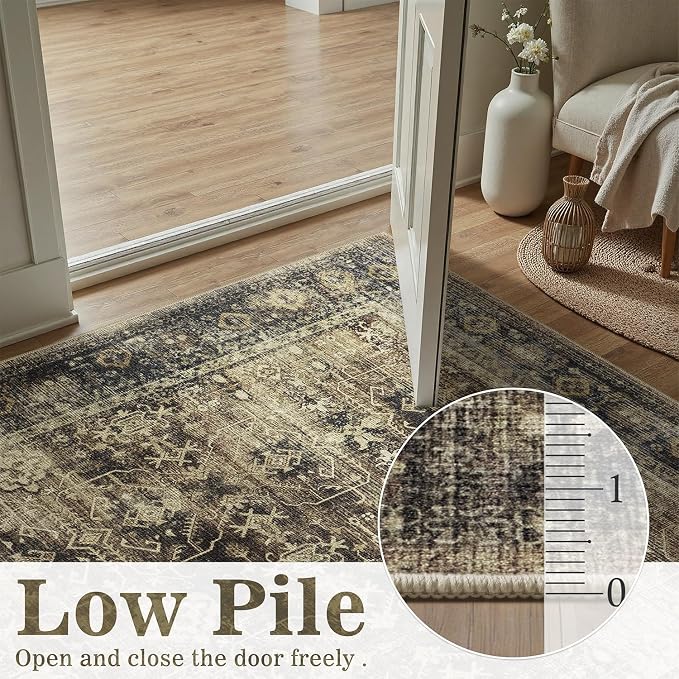 DCX Washable 6x9, Kid & Pet Friendly with Rubber Back Non Slip, Stain Resistant Vintage Rug for Living Room, Bedroom, Home Office, Soft Low Pile Large Farmhouse Distressed Carpet, Brown