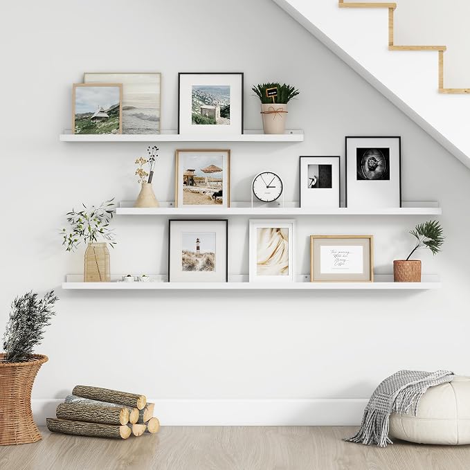 FLYJOE Floating Picture Ledge Shelves for Wall Set of 4, 36 Inch Wall Shelves with Lip Long Large Nursery Book Shelf for Toys Storage Kids Bookshelf Wall Mounted Living Room Bedroom Decor Frames
