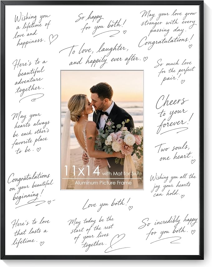 Signature Picture Frame 11x14, Aluminum Signable Frame with Mat, Black | Sleek Black Signable Frame with 5x7 Opening for Wedding, Graduation, Birthday & Baby Shower Guest Book | Wall Kit Included