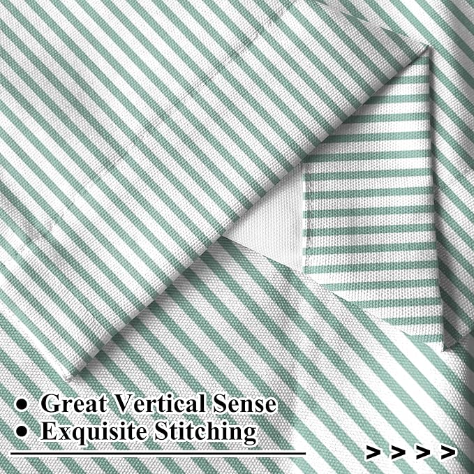 Renaiss 42 x 54 Inch Sage Green Linen Kitchen Curtains Farmhous Country Striped Tier Curtain Ticking Stripe Small Drapes for Living Room Bathroom Cafe Small Window Rustic Pinstripe Rod Pocket 2 Panels