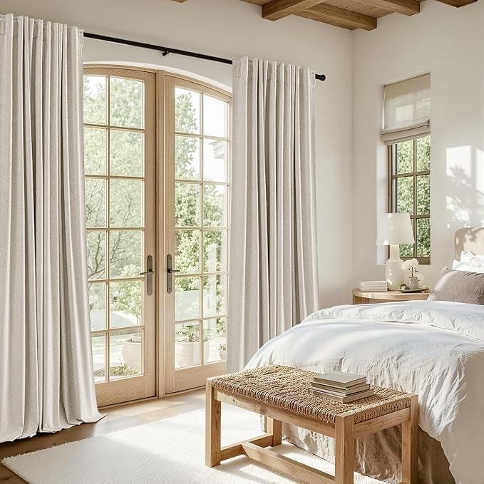MIULEE 100% Blackout Linen Curtains for Bedroom 90 inches Long, Thermal Insulated Room Darkening Black Out Drapes for Living Room, Back Tab Rod Pocket, 2 Panels Set, 40 Wide x 90 Length, Beige