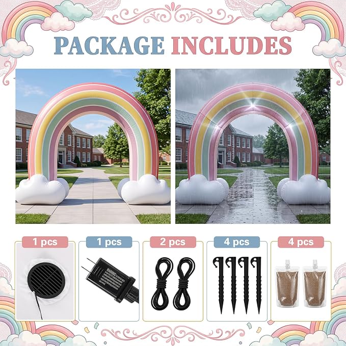 Seenelling 14 FT Boho Rainbow Theme Giant Inflatable Archway Decoration Boho Baby Shower Arch Built-in LED Lights for Bohomian Rainbow Birthday Gender Reveal Baby Shower Wedding Decor