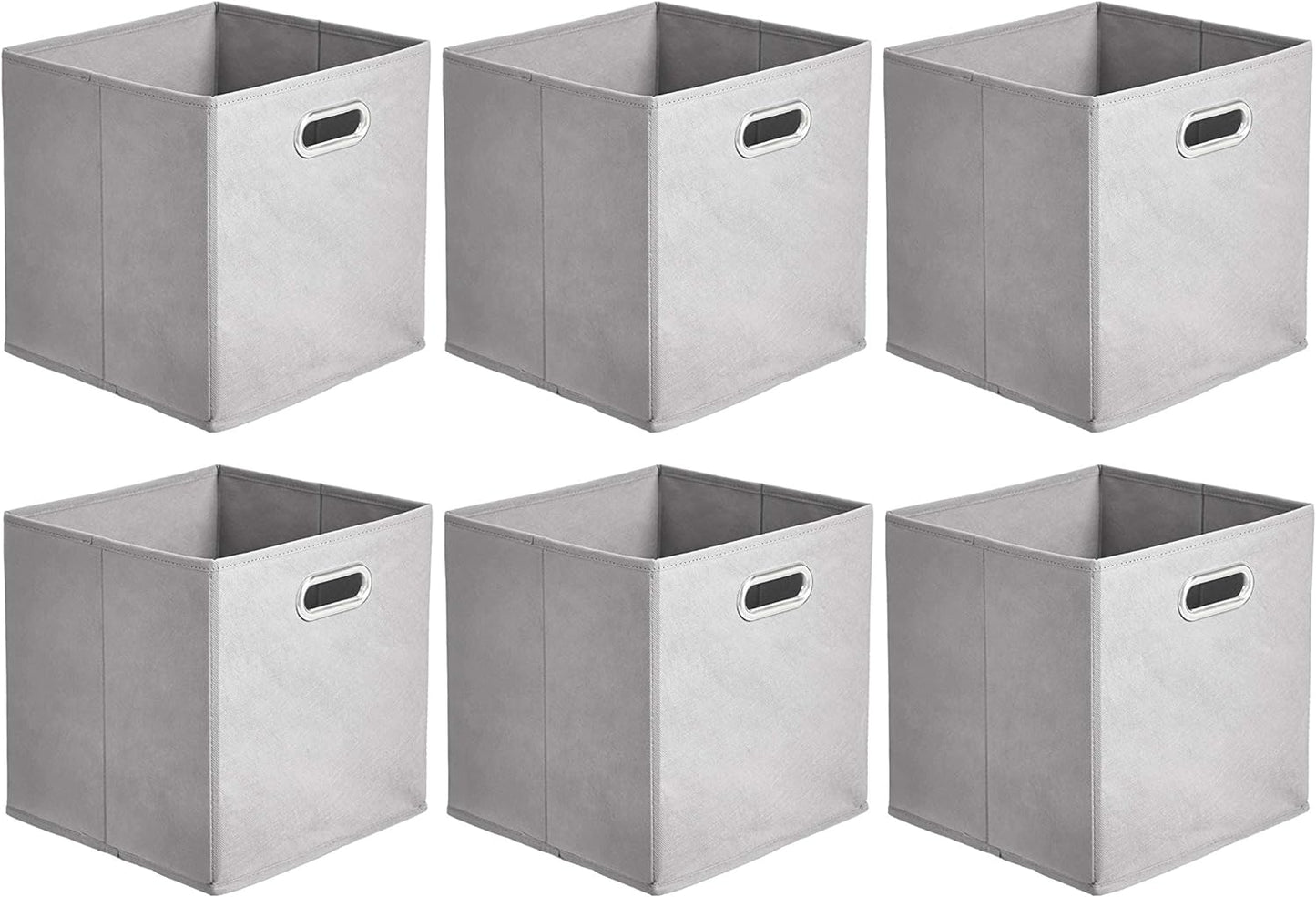 Amazon Basics Collapsible Cube Storage Organizer Bins, 6-Pack, 10.5 x 10.5 x 11 inches, Light Grey
