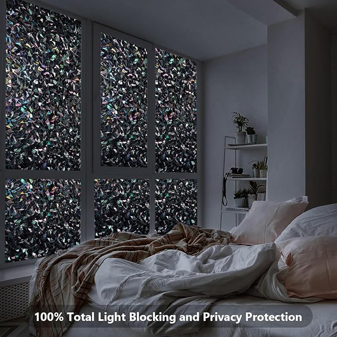 LEMON CLOUD Window Privacy Film Total Blackout Decorative Window Film, Static Cling Darkening Frosted Glass Covering 100% Opaque Removable for High Privacy, Black Half Moon Anti-UV(35.4 x 157.4 Inch)