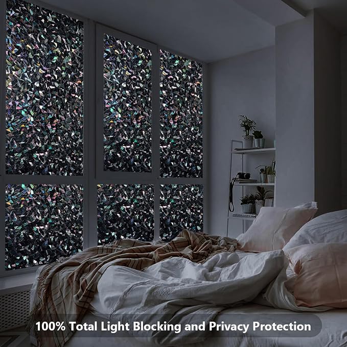LEMON CLOUD Window Privacy Film Total Blackout Decorative Window Film, Static Cling Darkening Frosted Glass Covering 100% Opaque Removable for High Privacy, Black Half Moon Anti-UV(17.5 x 78.7 Inch)