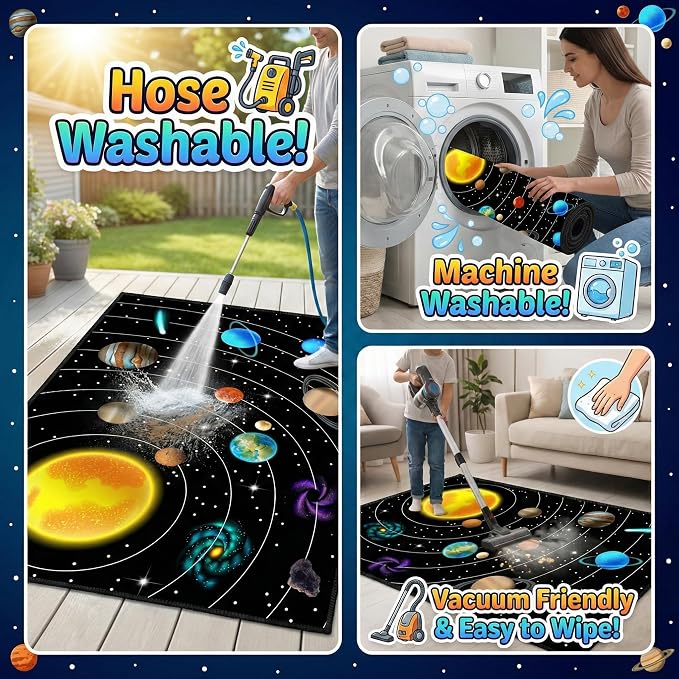 Space Rugs for Bedroom,Outer Space Rug for Boys Room with Solar System Theme,Space Themed Carpet for Kids Bedroom Decor,2'5''×4'
