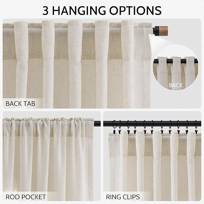 Extra Long Warm Beige Linen Curtains 120 Inch for Living Room 2 Panels Set Rod Pocket Back Tab Light Filtering Semi Sheer Linen Window Drapes Privacy High Ceiling Drapes for Farmhouse 52x120