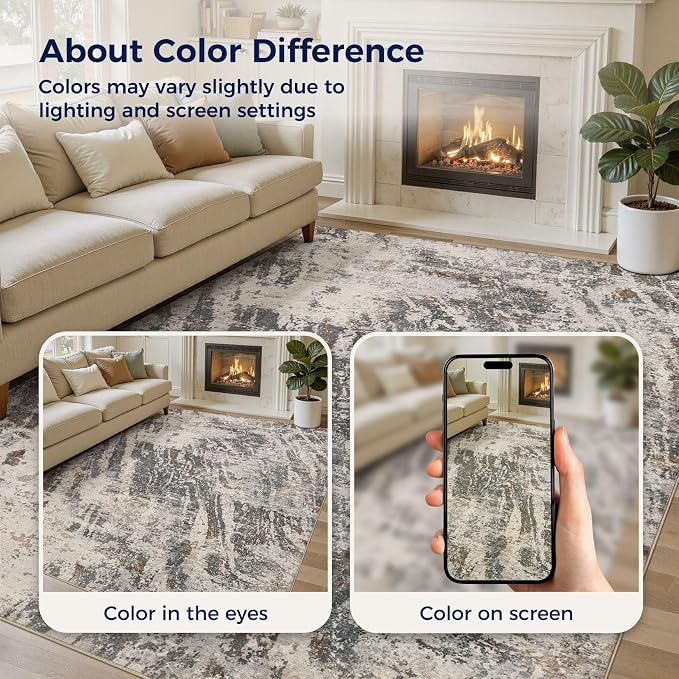 DMOYEST Area Rug Living Room Rugs - 9x12 Large Soft Indoor Neutral Modern Abstract Low Pile Washable Rug Carpet for Bedroom Dining Room Farmhouse Home Office-Dark Brown/Grey