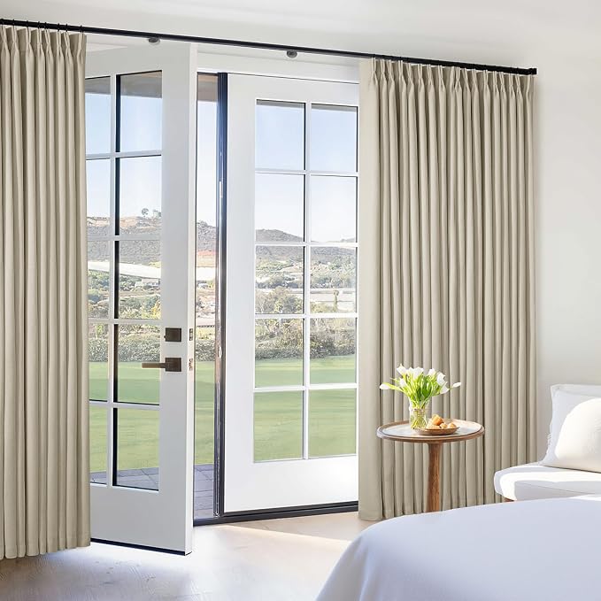 60 Inch Extra Wide Blackout Curtains 108 Inches Long for Living Room Pinch Pleated Linen Textured Curtains Thermal Privacy Sliding Door Drapes 2 Layer Large Window 60x108 Burlywood Birch 1 Panel