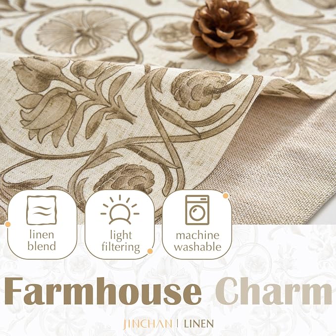 jinchan Linen Valance Kitchen Curtain for Windows Double Layer 18 Inch for Living Room Bedroom Window Treatment Light Filtering Vintage Rustic Farmhouse Cottagecore Rod Pocket 1 Panel Taupe on Beige