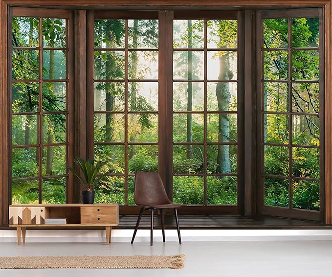 YQWDMX - 3D Green Forest Peel and Stick Wallpaper Window Mural for Bedroom ZY06 M
