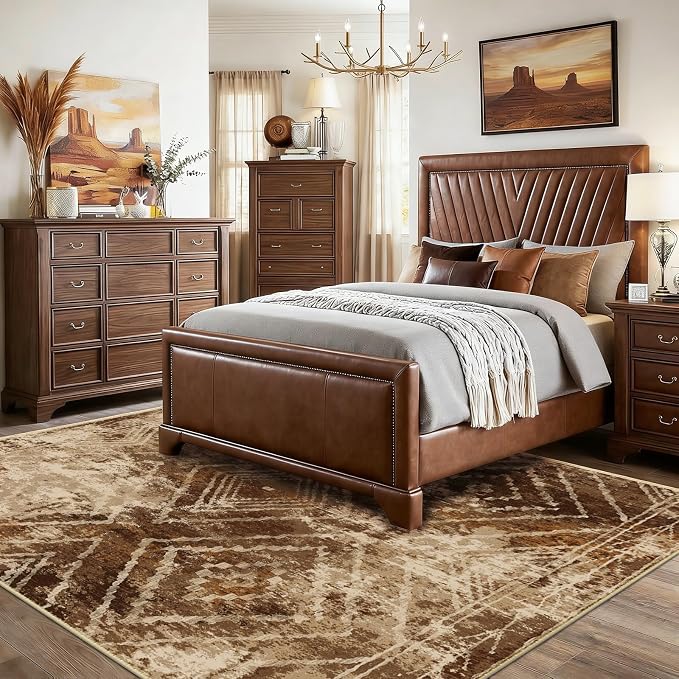 BESTSWEETIE Area Rug 9x12 Rug Machine Washable Non-Slip Low Pile Print Pattern Western Rug for Living Room Bedroom Entryway Tribal Series-Abstract/Cowhide