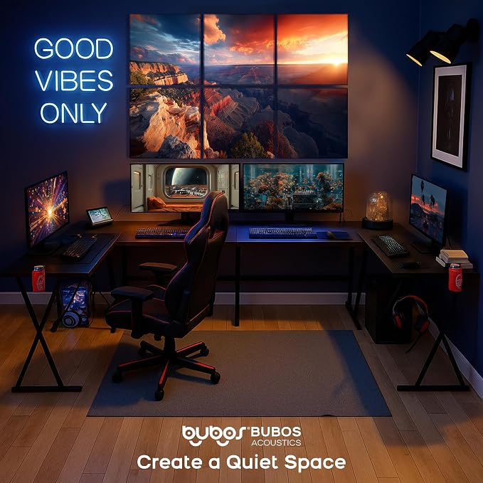 BUBOS 6 Pack Acoustic Wall Panels - High-Density Polyester Sound Absorbing Panels, Decorative Print Treatment for Recording Studio & Home Office, Peel and Stick, 23.6" x 23.6"