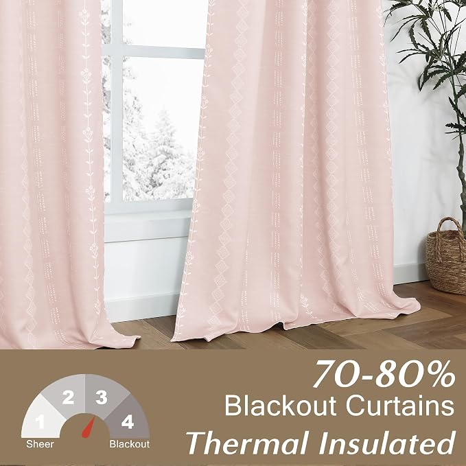 Lino Rosa Light Baby Pink and White Preppy Curtains for Girls Bedroom, Boho Nursery Curtains Girl