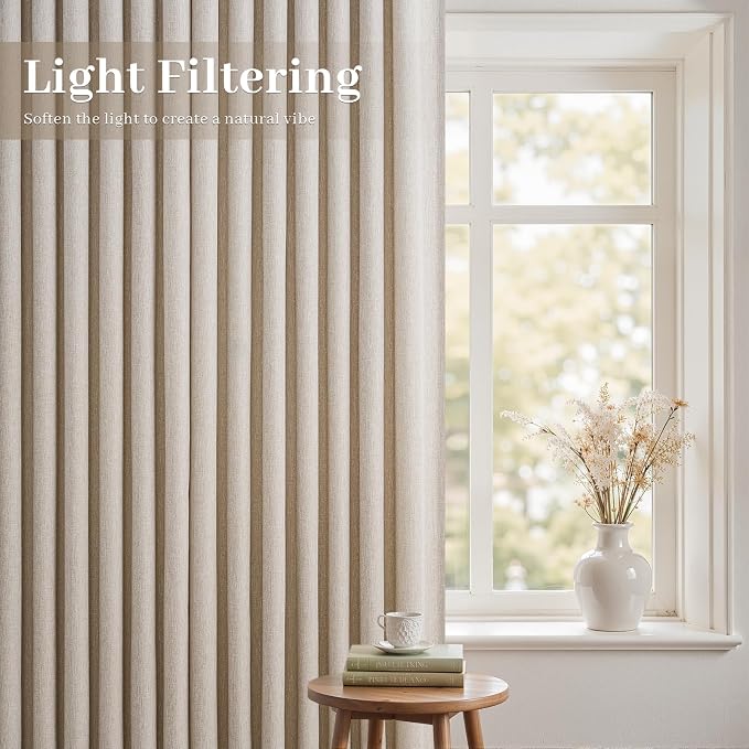 Natural Linen Pinch Pleated Curtains 84 Inch Length 2 Panels for Bedroom,Linen Textured American Farmhouse Semi Sheer Window Curtain Back Tab Pinch Pleat Drapes with Hooks 84 Inches Long